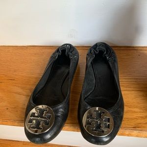 Tory Burch Black Flats with Silver Logo